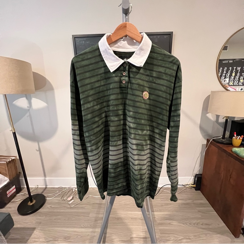 Stussy - Tie Dye Striped Rugby LS Shirt (#214456) - Green